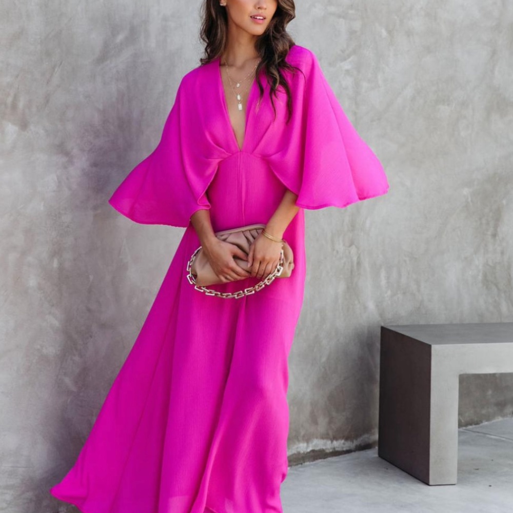 VICI Maxi Dresses | Hot Pink Cape Sleeve Maxi Dress